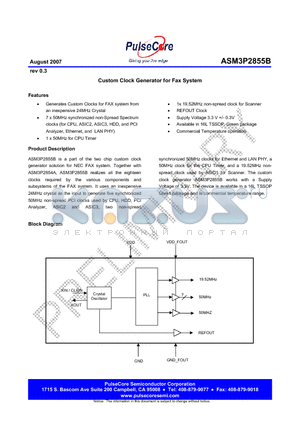 ASM3P2855B datasheet - Custom Clock Generator for Fax System