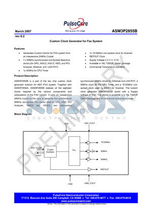 ASM3P2855BG-16-TR datasheet - Custom Clock Generator for Fax System