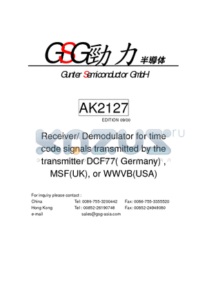AK2127 datasheet - Receiver/ Demodulator for time code signals transmitted by the transmitter