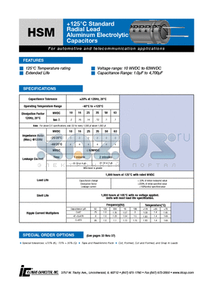 108HSM010M datasheet - 125`C Standard Radial Lead Aluminum Electrolytic Capacitors