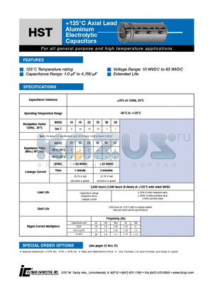 108HST025M datasheet - 125`C Axial Lead Aluminum Electrolytic Capacitors