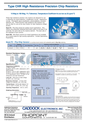 CHR2520FC-10MEG-1 datasheet - 10 Meg to 100 Meg, 1 Tolerance, Temperature Coefficient to as low as 25 ppm/C