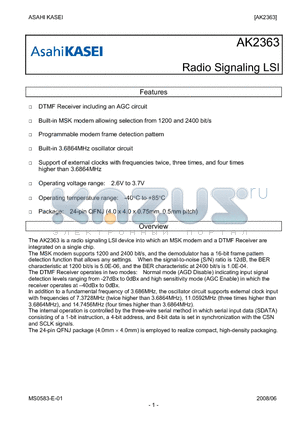 AK2363 datasheet - Radio Signaling LSI