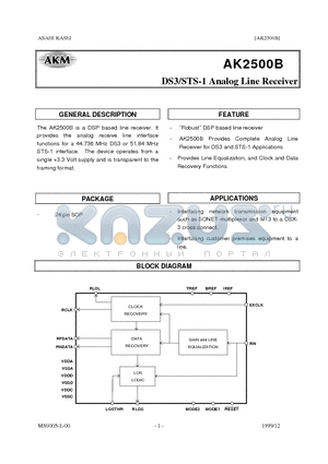 AK2500 datasheet - DS3/STS-1 Analog Line Receiver