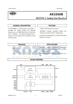 AK2500B datasheet - DS3/STS-1 Analog Line Receiver