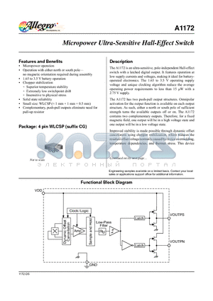 A1172 datasheet - Micropower Ultra-Sensitive Hall-Ef fect Switch