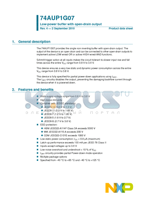 74AUP1G07GW datasheet - Low-power buffer with open-drain output