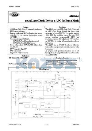 AK2574VB datasheet - 156M Laser Diode Driver  APC for Burst Mode