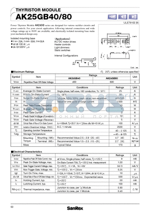 AK25GB80 datasheet - THYRISTOR MODULE