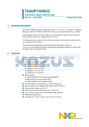 74AUP1G0832 datasheet - Low-power 3-input AND-OR gate