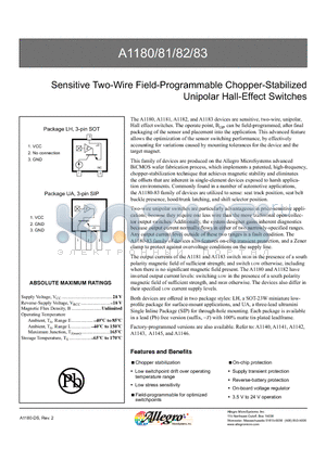 A1180LLHLT-T datasheet - Sensitive Two-Wire Field-Programmable Chopper-Stabilized Unipolar Hall-Effect Switches