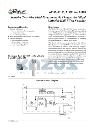 A1181 datasheet - Sensitive Two-Wire Field-Programmable Chopper-Stabilized Unipolar Hall-Effect Switches