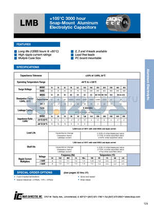 108LMB160M2EC datasheet - 105`C 3000 hour Snap-Mount Aluminum Electrolytic Capacitors