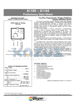 A1182LLH datasheet - Two-Wire, Programmable, Chopper-Stabilized, Unipolar Hall-Effect Switch