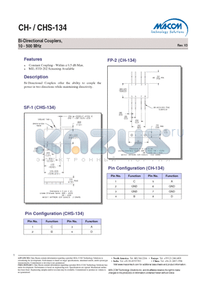 CHS-134 datasheet - Bi-Directional Couplers, 10 - 500 MHz