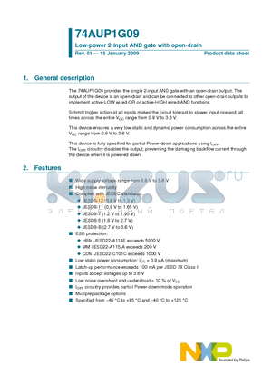 74AUP1G09GW datasheet - Low-power 2-input AND gate with open-drain