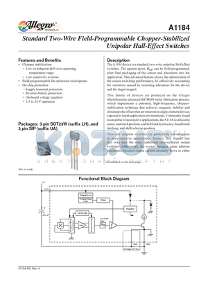 A1184LLHLT-T datasheet - Standard Two-Wire Field-Programmable Chopper-Stabilized Unipolar Hall-Effect Switches