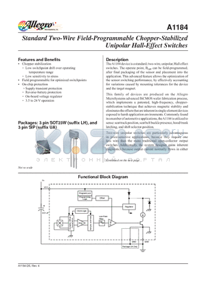 A1184LUA-T datasheet - Standard Two-Wire Field-Programmable Chopper-Stabilized Unipolar Hall-Effect Switches