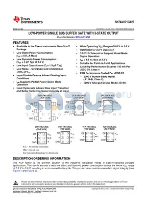 74AUP1G125DBVRE4 datasheet - LOW-POWER SINGLE BUS BUFFER GATE WITH 3-STATE OUTPUT