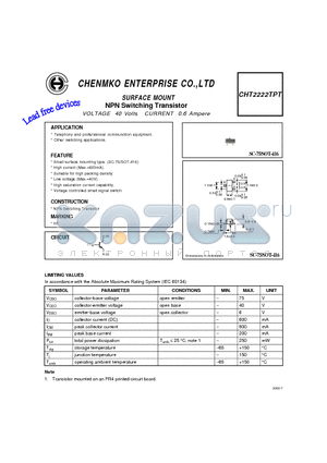 CHT2222TPT datasheet - NPN Switching Transistor