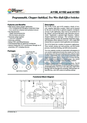 A1190 datasheet - Programmable, Chopper-Stabilized, Two Wire Hall-Effect Switches