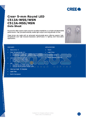 C513A-WSS-CW0Y0231 datasheet - Cree^ 5-mm Round LED