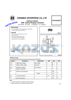 CHT846BPT datasheet - NPN General Purpose Transistor