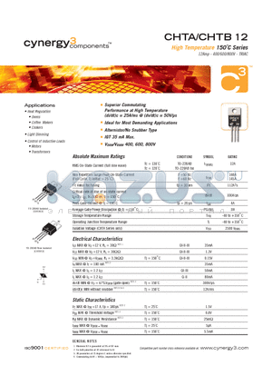 CHTA12 datasheet - High Temperature 150`C Series TRIAC