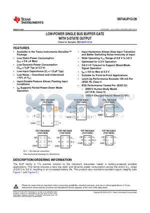 74AUP1G126DBVRE4 datasheet - LOW-POWER SINGLE BUS BUFFER GATE WITH 3-STATE OUTPUT