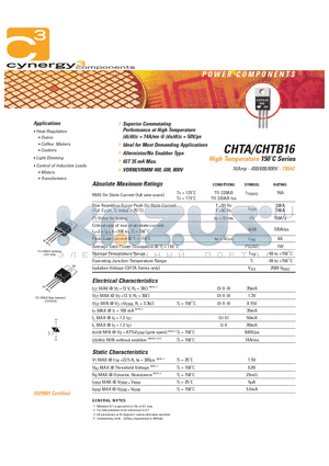 CHTA16 datasheet - High Temperature 150`C Series TRIAC