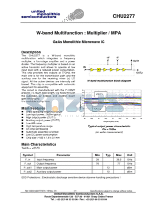 CHU2277-99F/00 datasheet - W-band Multifunction : Multiplier / MPA