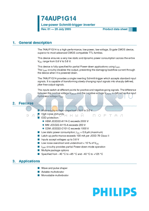 74AUP1G14 datasheet - Low-power Schmitt-trigger inverter