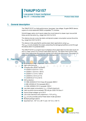 74AUP1G157 datasheet - Low-power 2-input multiplexer