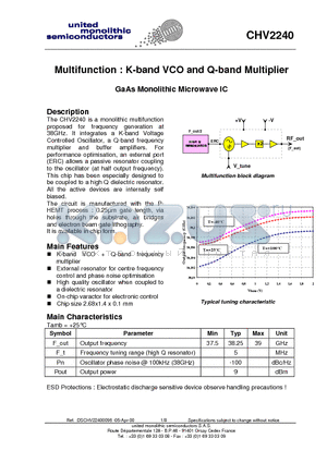 CHV2240-99F/00 datasheet - Multifunction : K-band VCO and Q-band Multiplier