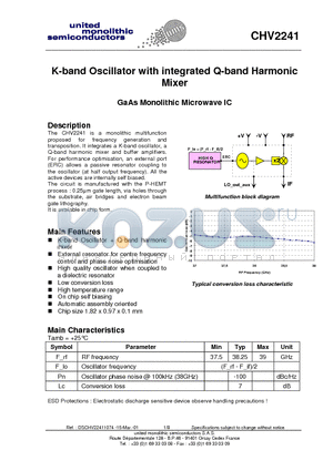CHV2241 datasheet - K-band Oscillator with integrated Q-band Harmonic Mixer