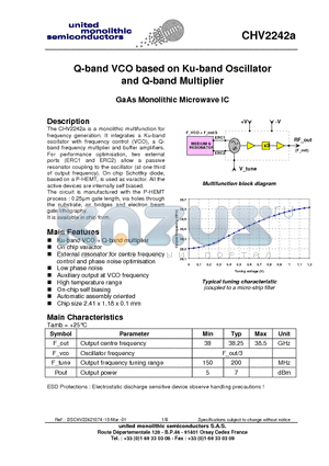 CHV2242A datasheet - Q-band VCO based on Ku-band Oscillator and Q-band Multiplier
