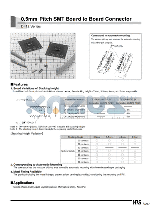 DF12A-30DS-0.5V datasheet - 0.5mm Pitch SMT Board to Board Connector