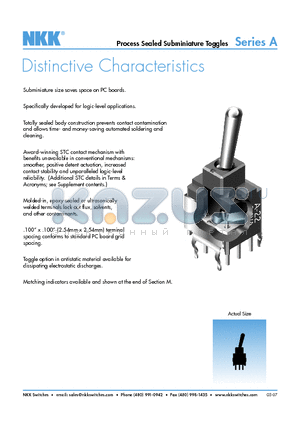 A11K datasheet - Process Sealed Subminiature Toggles