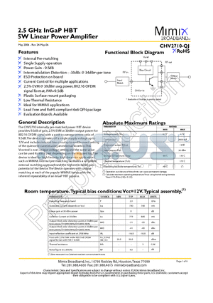 CHV2710-QJ-0G00 datasheet - 2.5 GHz InGaP HBT 5W Linear Power Amplifier