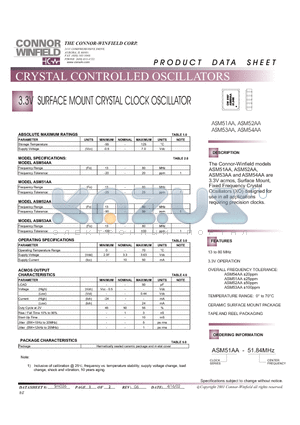 ASM52AA-51.84 datasheet - 3.3V SURFACE MOUNT CRYSTAL CLOCK OSCILLATOR