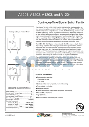 A1201LLHLT-T datasheet - Continuous-Time Bipolar Switch Family