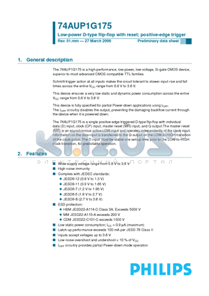 74AUP1G175 datasheet - Low-power D-type flip-flop with reset; positive-edge trigger