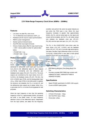 ASM5CVF857-40QT datasheet - 2.5V Wide-Range Frequency Clock Driver (60MHz - 200MHz)