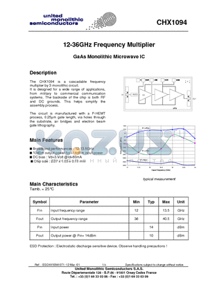 CHX1094-99F/00 datasheet - 12-36GHz Frequency Multiplier