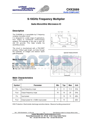CHX2089 datasheet - 9-18GHz Frequency Multiplier