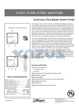 A1202LLHLT-T datasheet - Continuous-Time Bipolar Switch Family