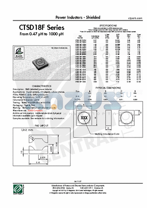 CTSD18F-821M datasheet - Power Inductors - Shielded