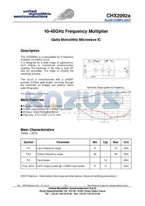 CHX2092A datasheet - 10-40GHz Frequency Multiplier