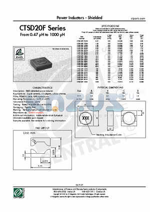 CTSD20F-1R5M datasheet - Power Inductors - Shielded