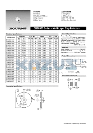 CI100505 datasheet - Multi-Layer Chip Inductors